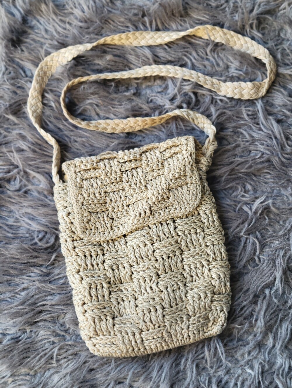 Handwoven Cream Crochet Crossbody Bag - Minimal Shoulder Purse